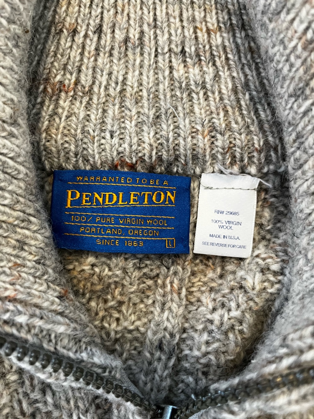 Vintage Pendleton Men's 100% Virgin Wool Zip-Up Farm-House Sweater Sz Lr - Picture 6 of 11